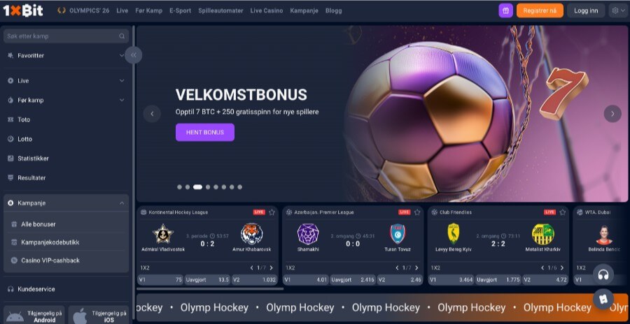 1xBit forside og bonus