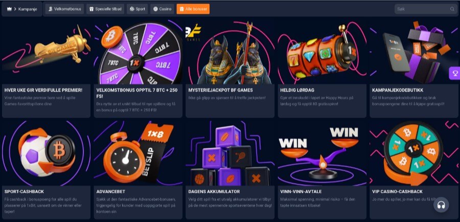 1xBit har en kampanjeside med flere tilbud