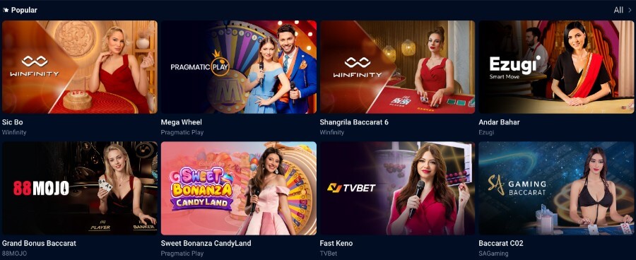 1xBit live casino med game show-spill