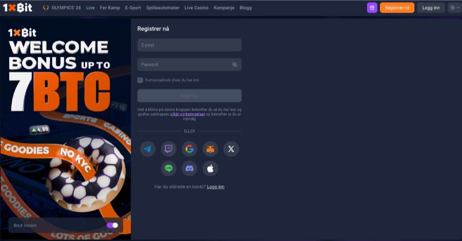 Registrering hos 1xBit