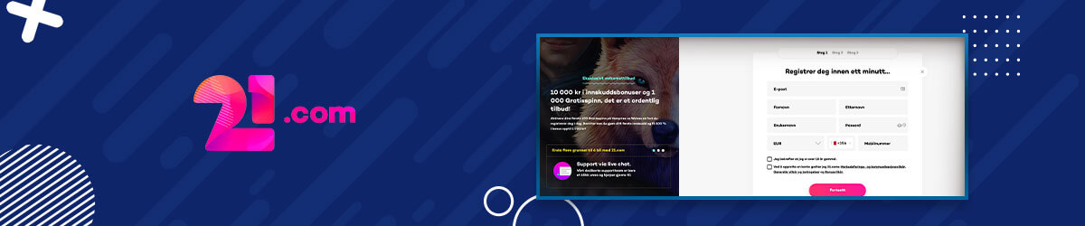 Registrering hos nettcasinoet 21.com 21.com registrering