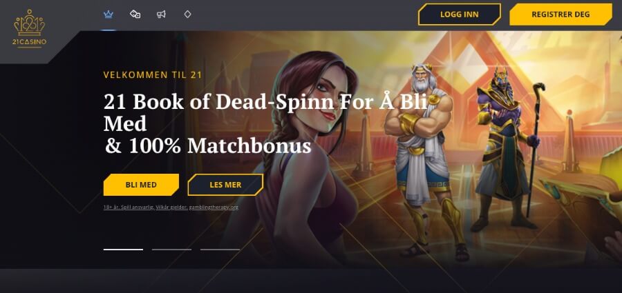 21 Casino forside med bonus