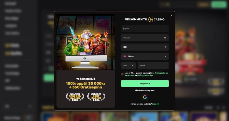 24Casino registreringsprosess