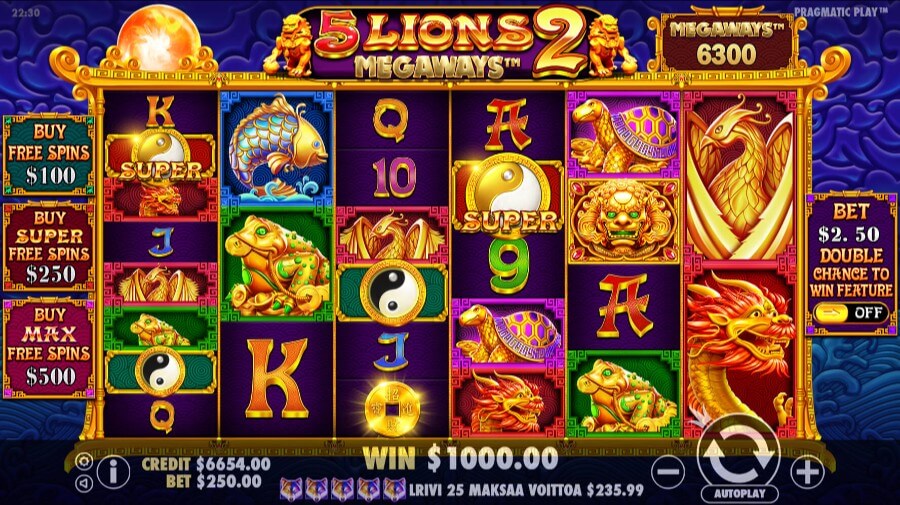 Hovedspillet på 5 Lions Megaways™ 2 fra Pracmatic Play