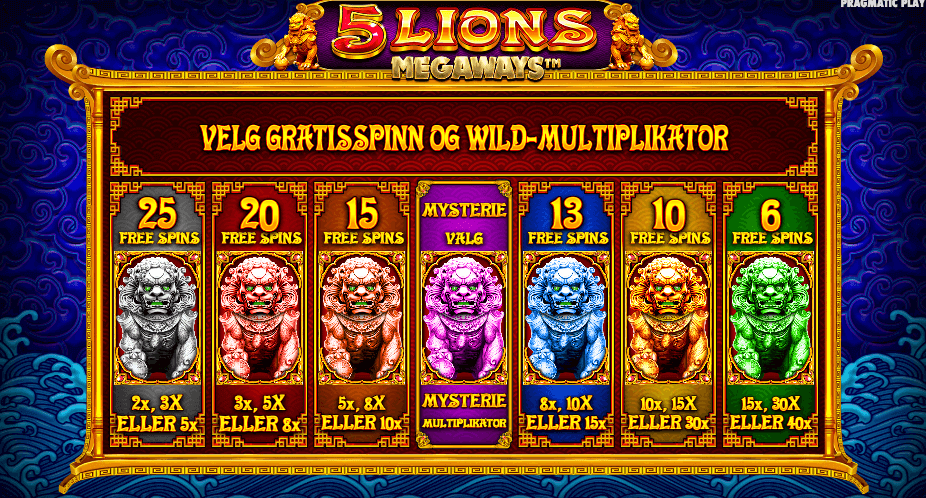 5 Lions Megaways™ free spins alternativer