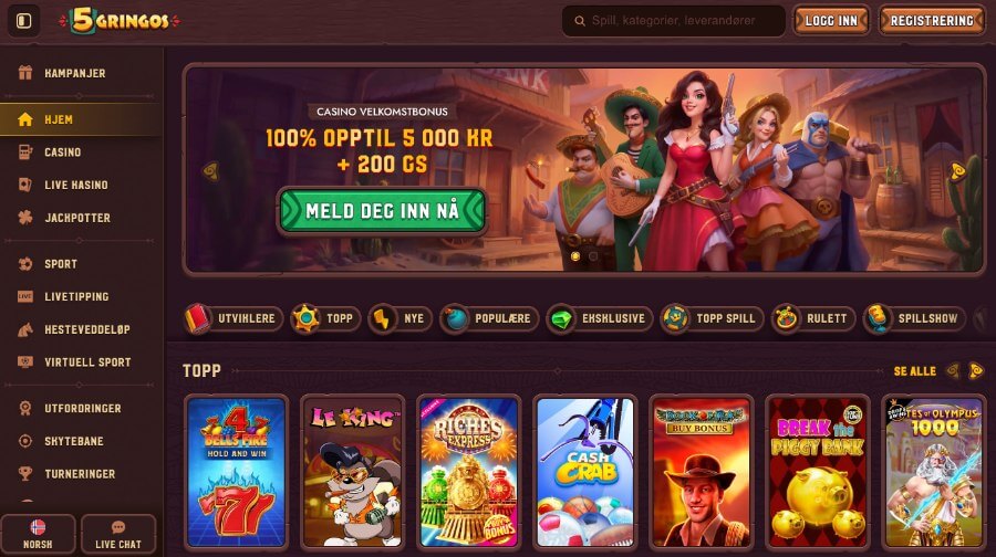 5Gringos forside med bonus