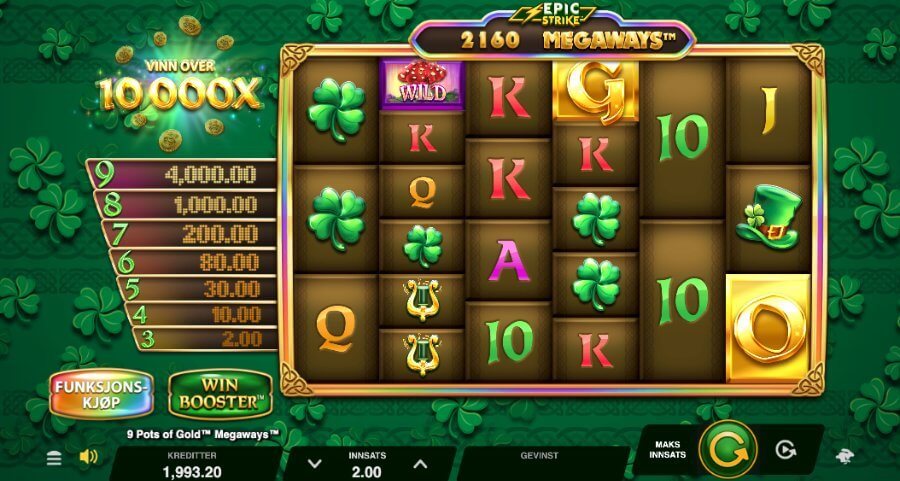 Spilleautomaten 9 Pots of Gold Megaways™ fra Gameburger Studios er inspirert av irsk lykke og kommer med flere spennende funksjoner