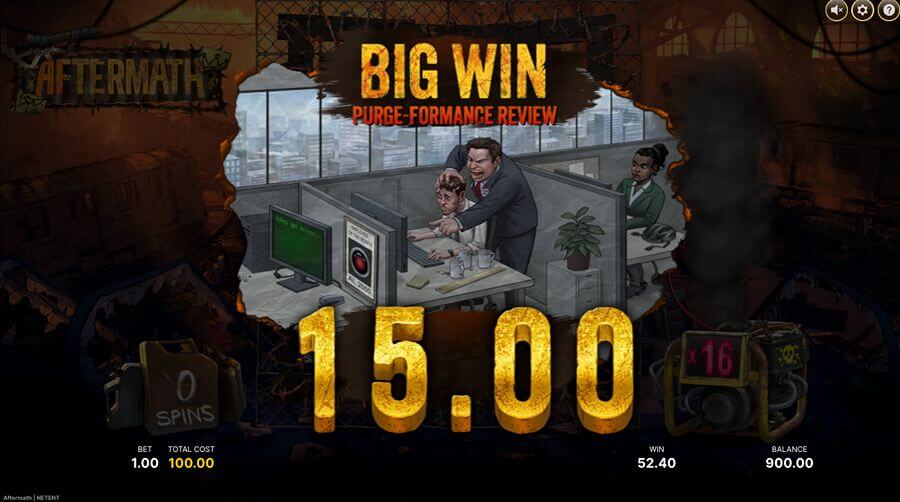 Et eksempel på en gevinst på spilleautomaten Aftermath fra NetEnt