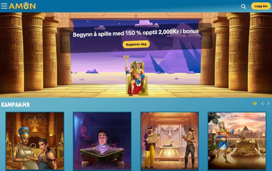 Forsiden til kryptocasinoet Amon Casino
