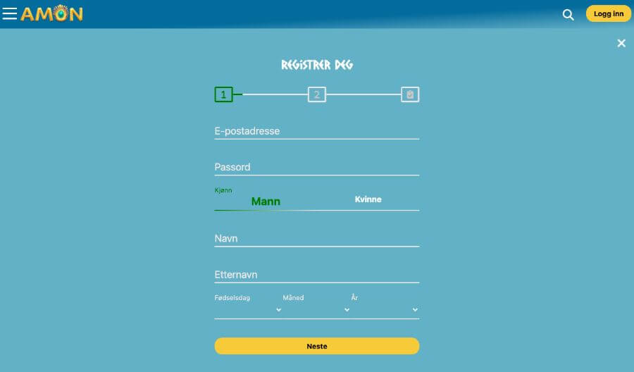 Registrering av en spillekonto hos Amon Casino