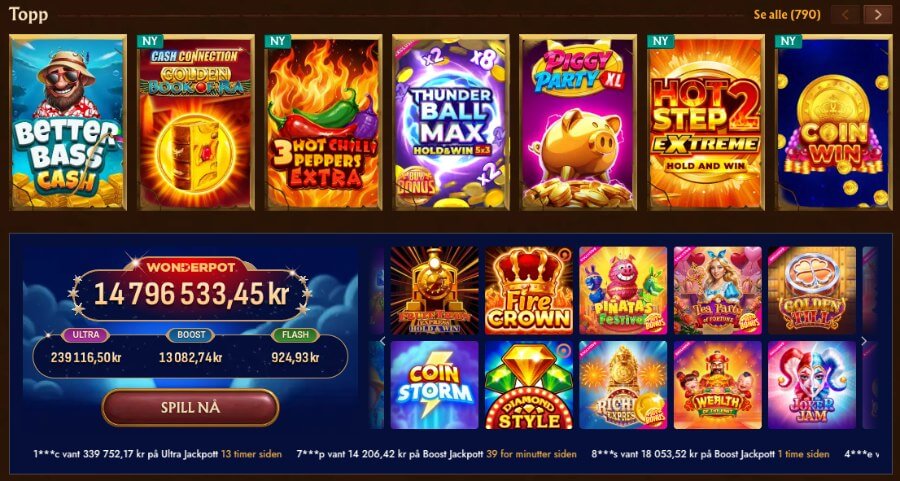AmunRa har et variert utvalg av spilleautomater og andre casinospill