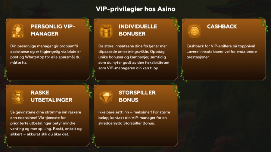 Asino har et VIP-program med belønninger og fordeler