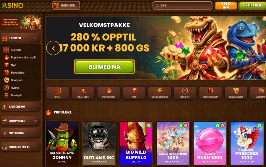 Asino forside med bonus