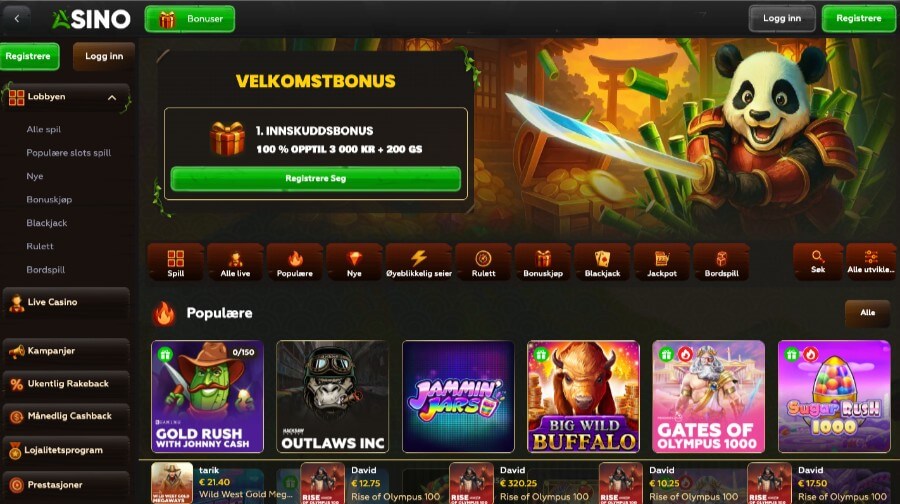Asino forside og bonus