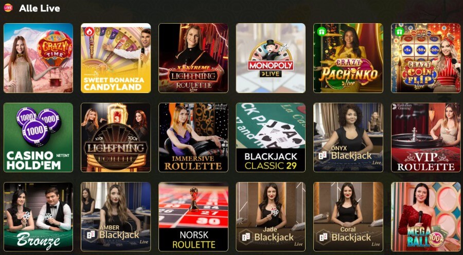 Asino har et live casino med klassiske bordspill og live game show-spill