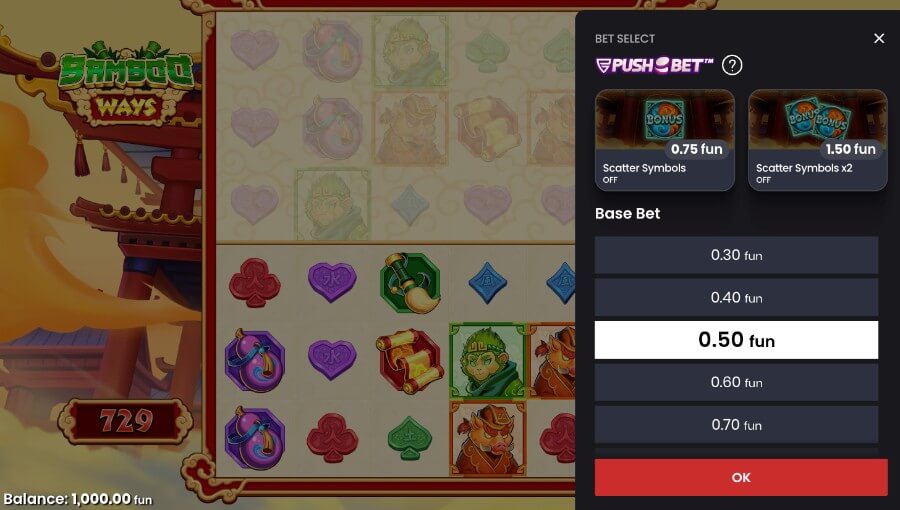 Spilleautomaten Bamboo Ways kommer med en ekstra PushBet™-innsats