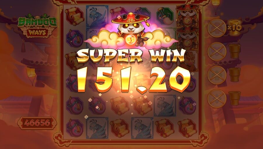 Eksempel på en storgevinst på spilleautomaten Bamboo Ways