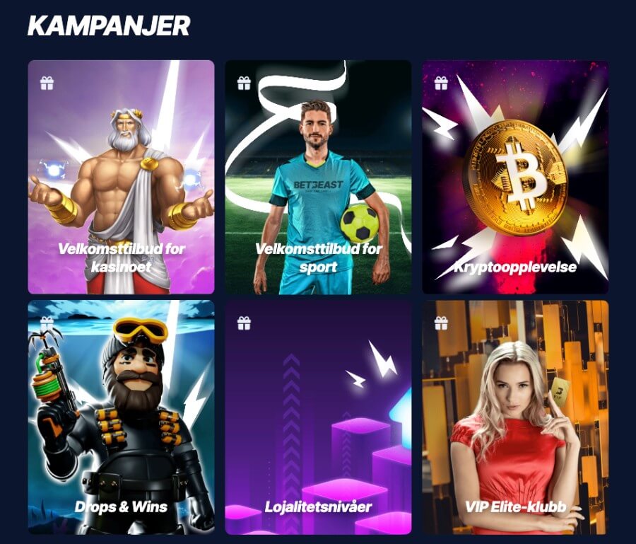 Kampanjesiden til BetBeast har litt forskjellige kampanjer