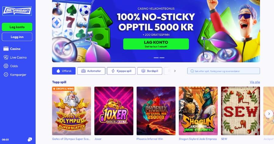BetFriday forside med en No Sticky-bonus