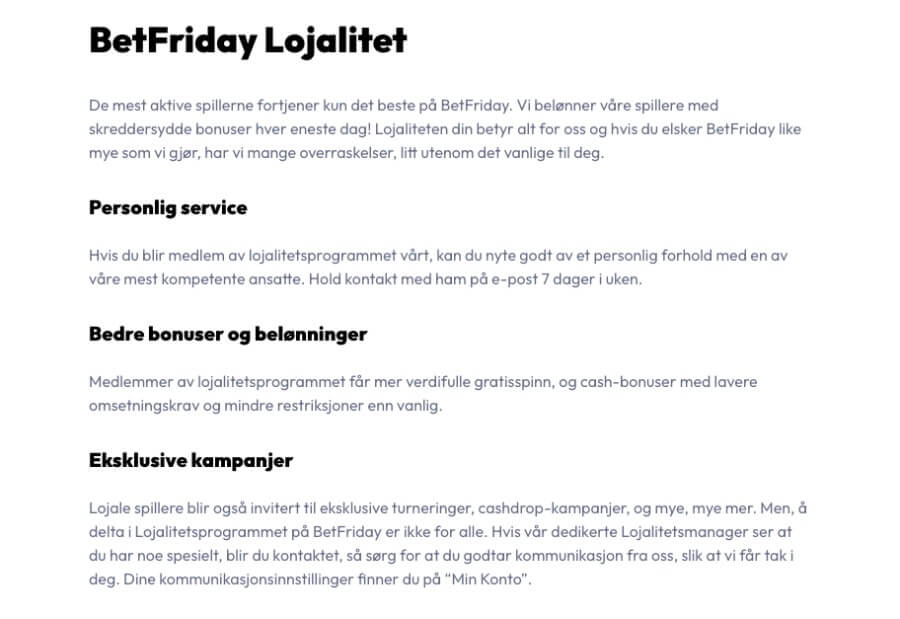 BetFriday tilbyr lojalitet til aktive spillere