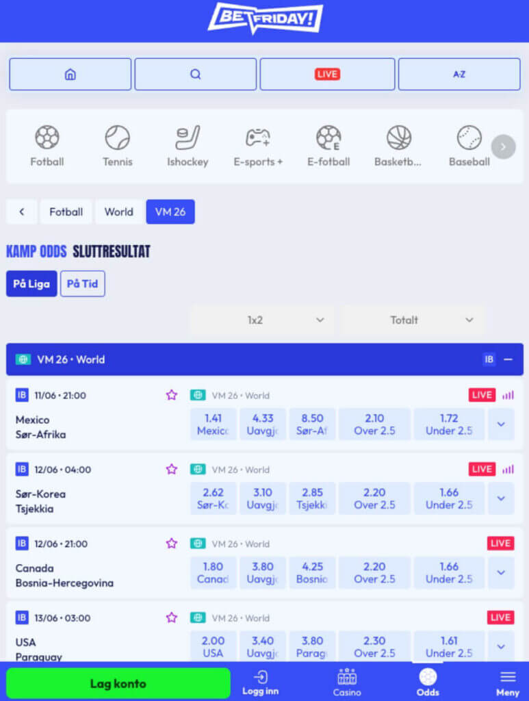 BetFriday har et mobilcasino som kan brukes i nettleseren for å spille casino og odds