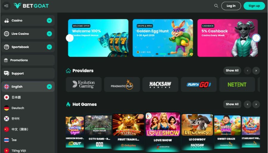 BetGoat forside med bonus