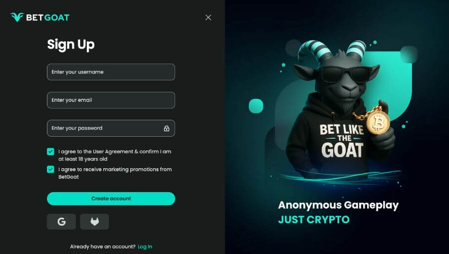 BetGoats registreringsside