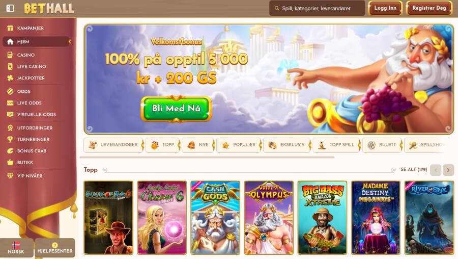 BetHall har en oversiktlig side med en interessant velkomstbonus