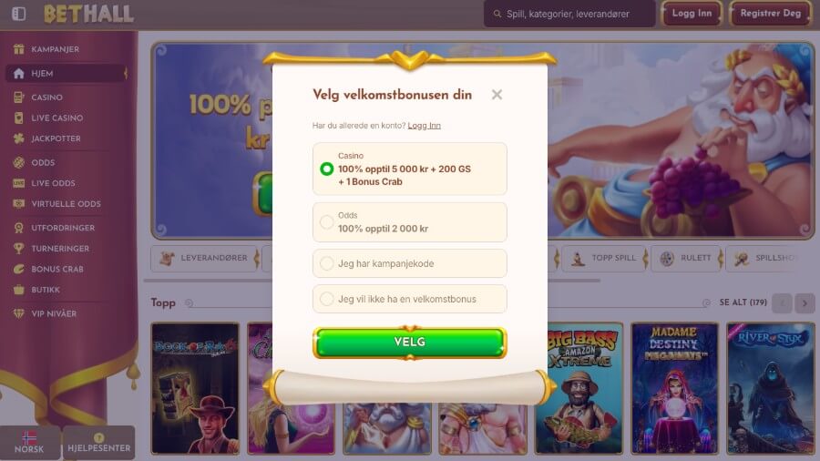Det er enkelt og raskt å registrere en spillekonto hos BetHall