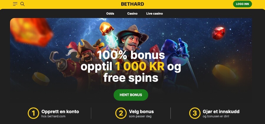 Forsiden til nettcasinoet Bethard