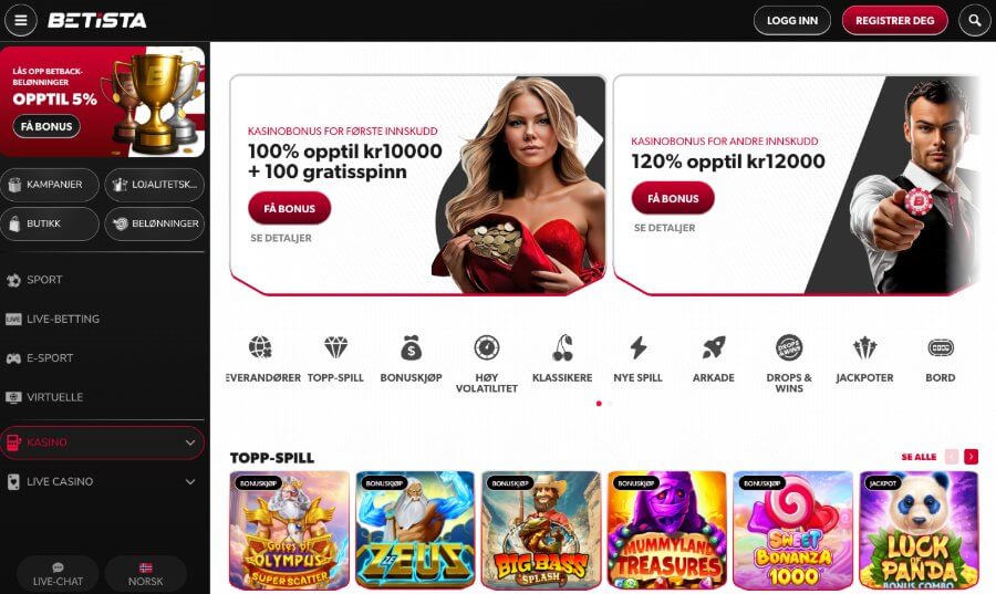 Betista har en flott forside med en herlig velkomstbonus