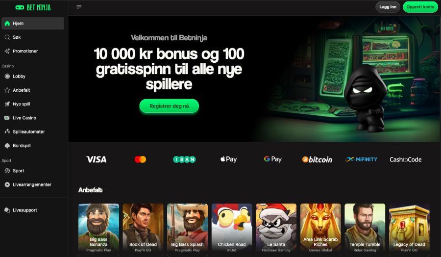 Forsiden til kryptocasinoet Betninja med en bonus