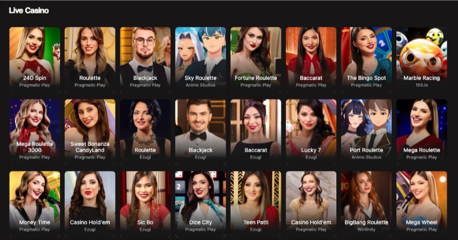 Betninja har et live casino med klassike bordspill og live game show-spill