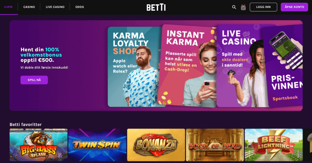 Forsiden til kryptocasinoet Betti