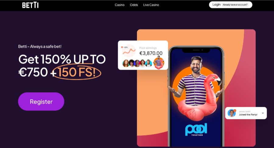 Betti forside med bonus