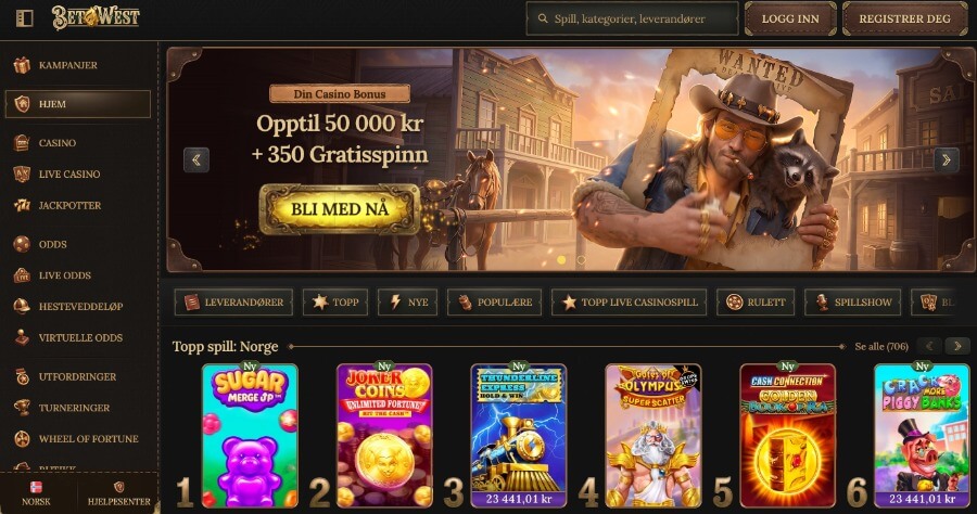 Betwest forside med bonus