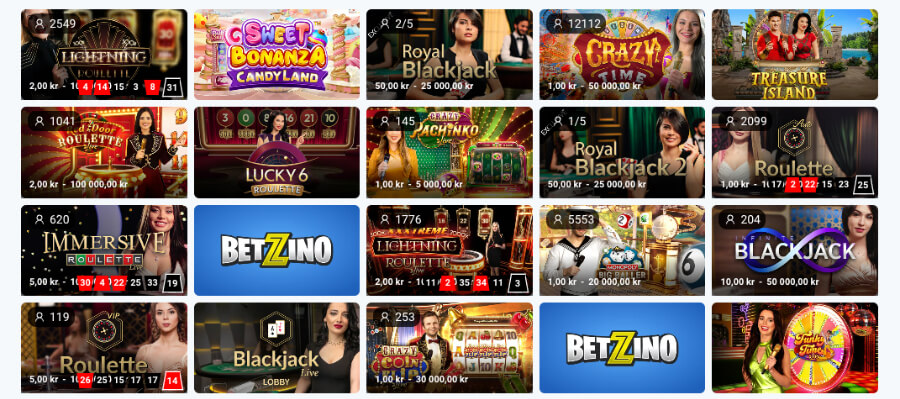 Betzino har et live casino med klassiske bordspill og live casino-spill