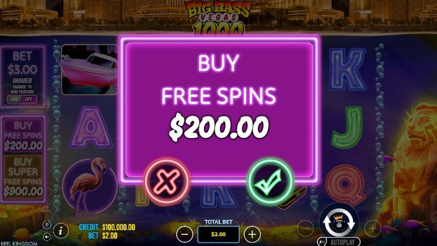 Big Bass Vegas 100 har to bonus buy-funksjoner