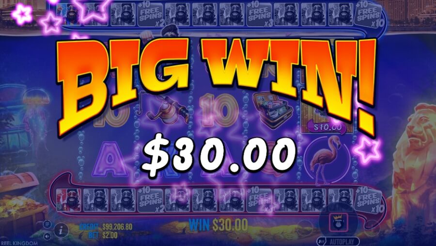 Et eksempel på en gevinst på spilleautomaten Big Bass Vegas 1000