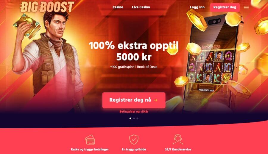 Forsiden til kryptocasinoet Big Boost