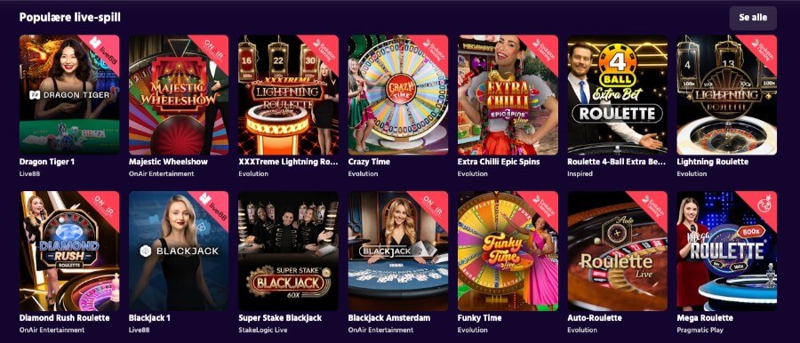 Big Boost har et live casino med klassiske bordspill og live game show-spill