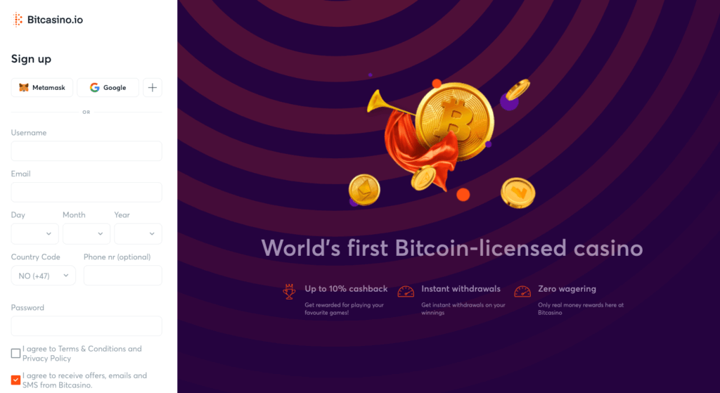 Bitcasino.io registrering