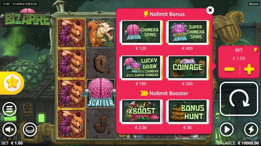 Bonus buy-funksjoner på spilleautomaten Bizarre