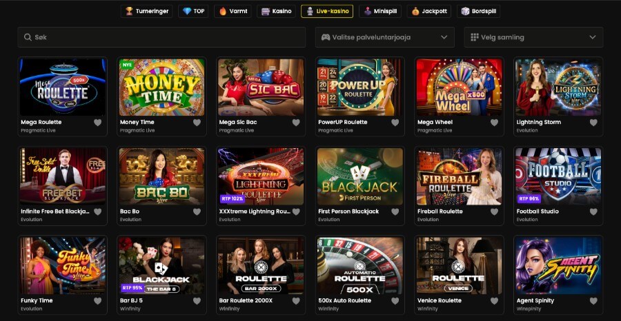 Blitz-bet har et live casino med klassiske bordspill og live game show-spill