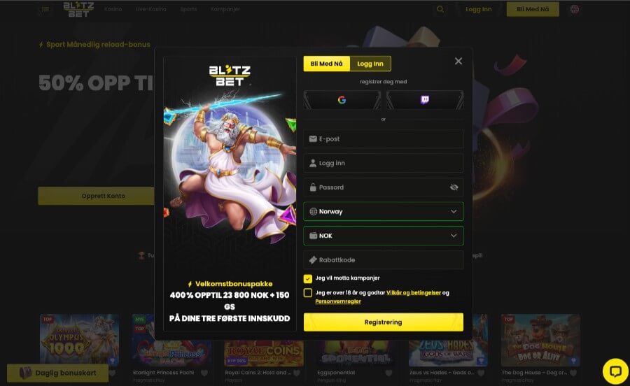 Registrering hos Blitz-bet