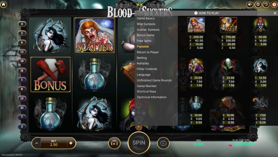 Blood Suckers symboler og utbetalinger