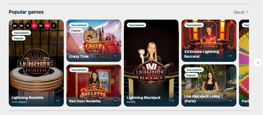 Boabet har et live casino med klassiske bordspill og live game show-spill