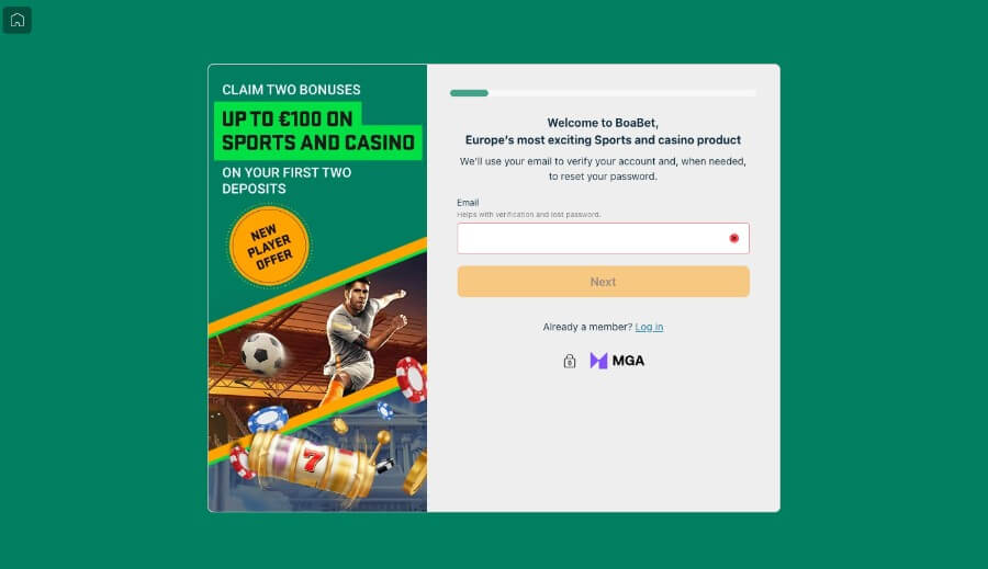 Det er enkelt og raskt å registrere en spillekonto hos Boabet