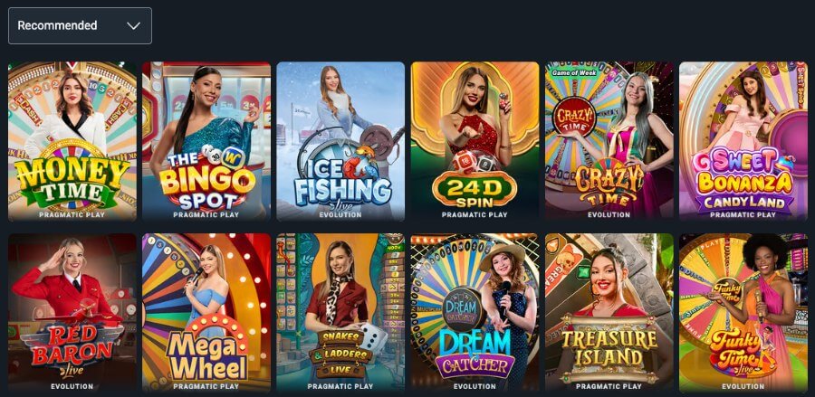 Bombastic har et live casino med klassiske bordspill og live game show-spill