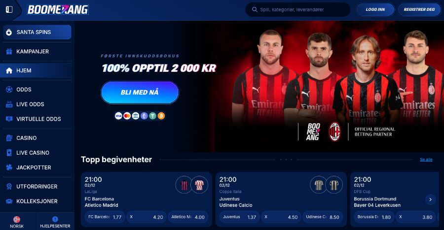 Boomerang-bet forside og bonus